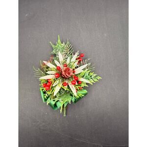 Vintage Christmas Plastic Corsage – Pine Cone & Holly Berries